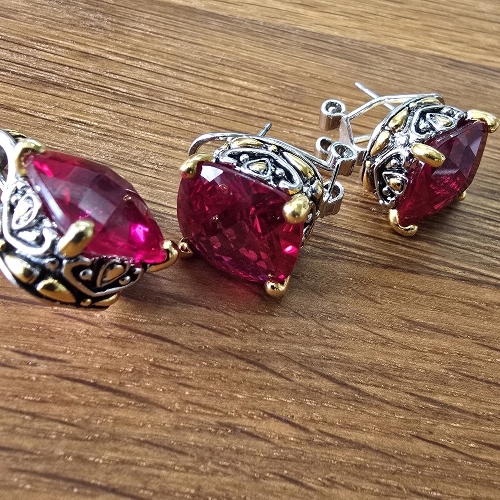 Ruby Rhinestone Pendant And Earring Set - image 2